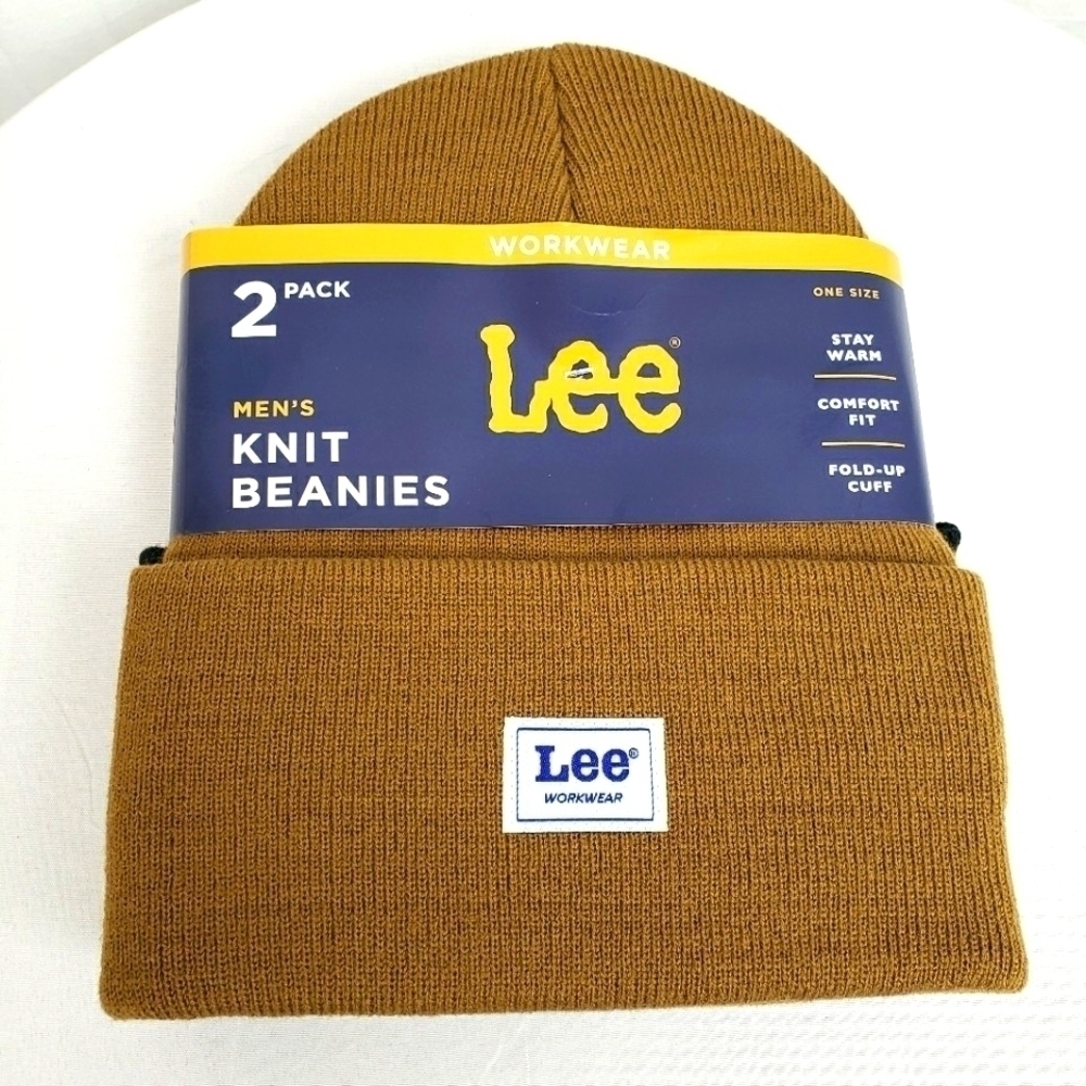 NWT Lee Workwear 2 Pack Black and Tan Knit Beanie One Size